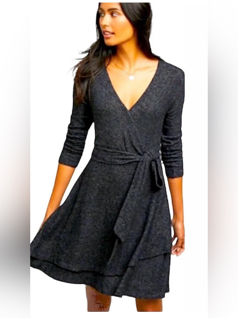 ANTHROPOLOGIE Saturday Sunday STRETCH. Surplice VISCOSE faux wrap dress XS